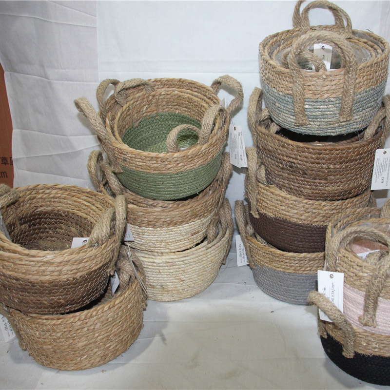 Saco tipo cesta com cordão em palha natural orgazinal para utensílios domésticos